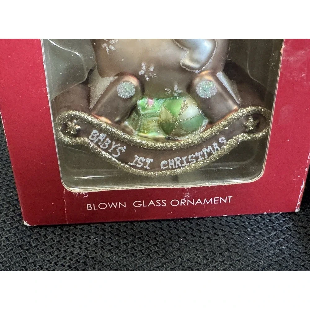 Vintage Home Accent 5in Blown Glass Babys 1st Christmas Rocking Horse Ornament‎